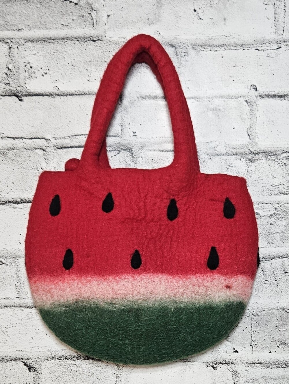 Handmade Felted Wool Watermelon Tote Bag Novelty Purse Artisan Handbag